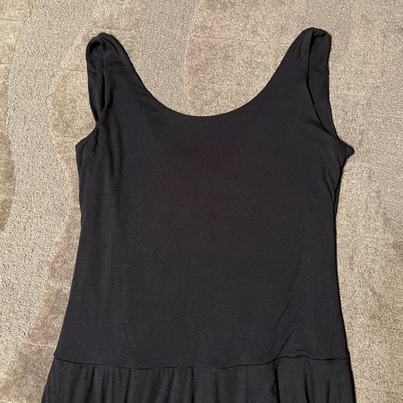 GAP Stretch Plain Solid Black Mock Wrap Wide Strap Tank Midi Dress Flowy Flares - Picture 8 of 9